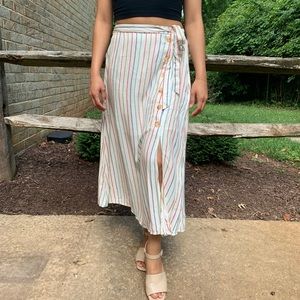 Striped Skirt with Side Slit + Button Detail